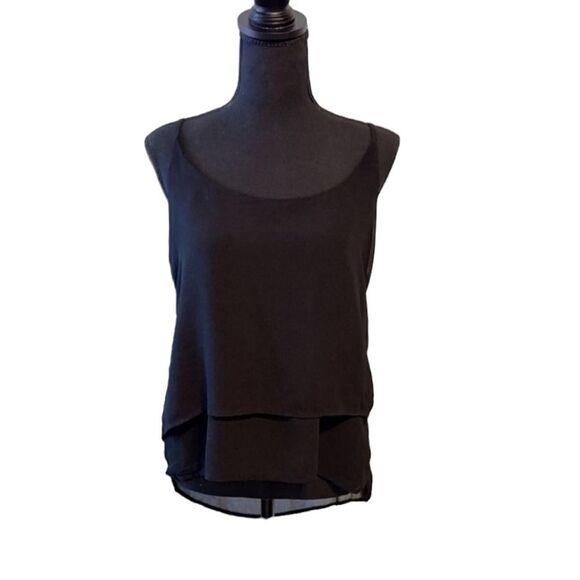 Ambiance Apparel Double Layer Flowy Tank Black Medium - Picture 1 of 3